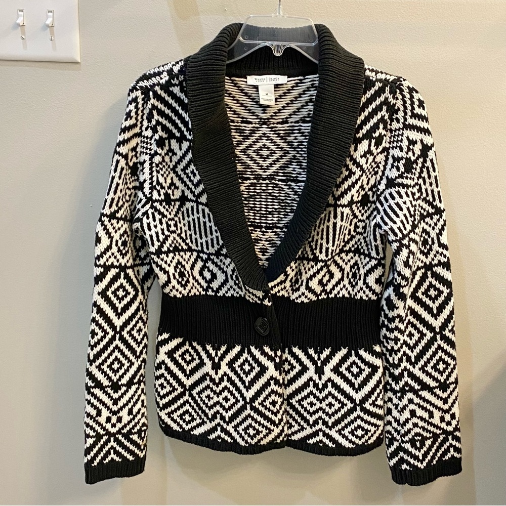 WHBM Heavy Knit Geometric Tribal Collared Cardigan Sweater M